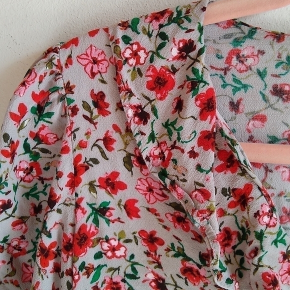 Banana Republic Tops - Banana Republic Puff Sleeve Red Floral Blouse Rayon S